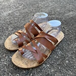 Korks Clemons Womens Sz 11 M Vegan Leather Strappy Loop Toe Slide On Flat Sandal